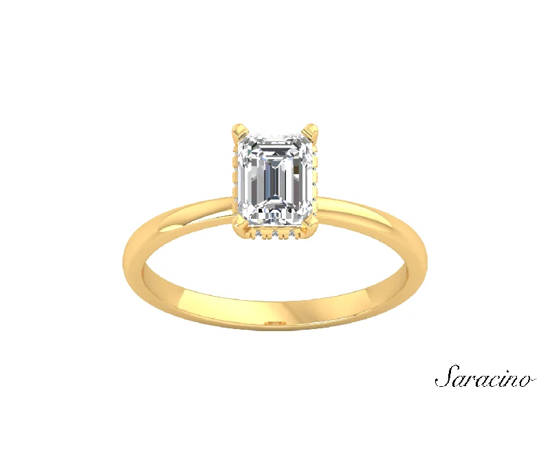 1.2ct Emerald Cut Diamond Engagement Ring w Hidden Halo