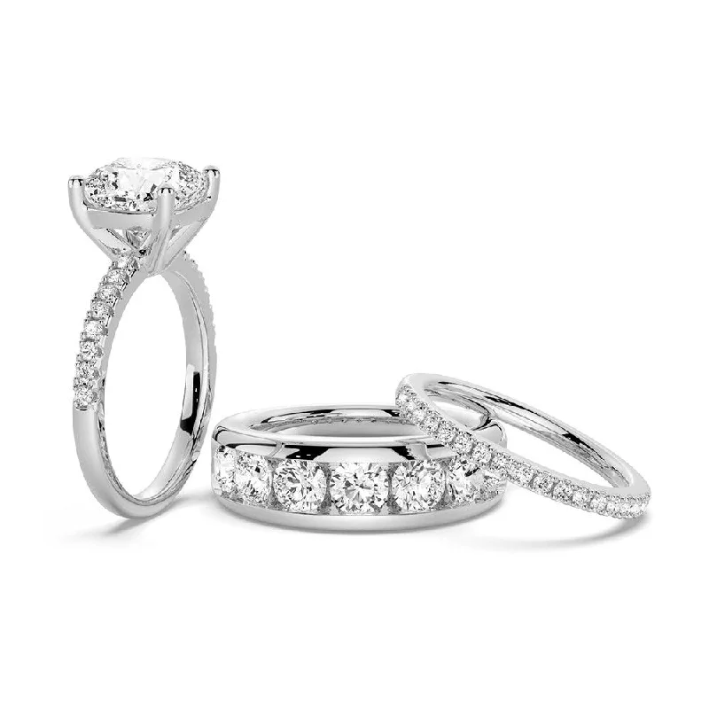 1.5 CT. Cushion Shaped Moissanite Couple's Ring Set with Men's Wedding Band