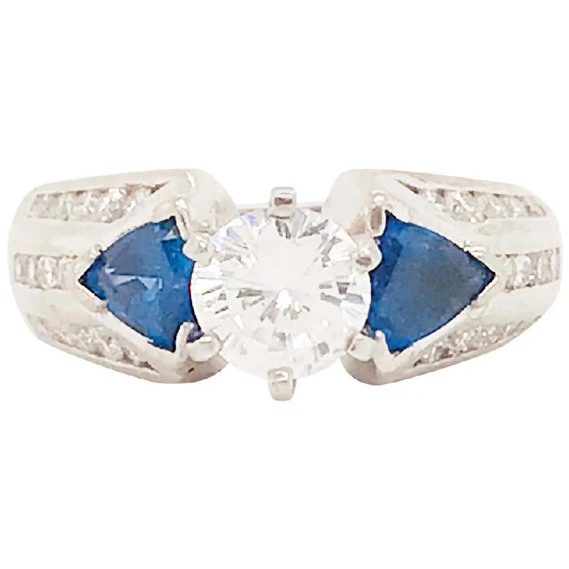 Three-Stone Diamond & Blue Sapphire Ring