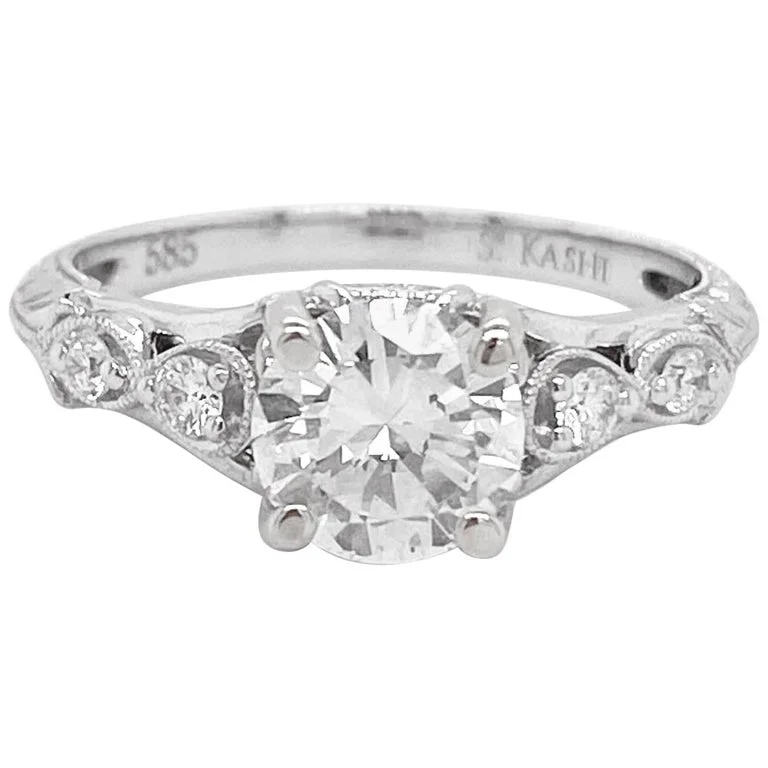 Round Diamond Engraved Engagement Ring