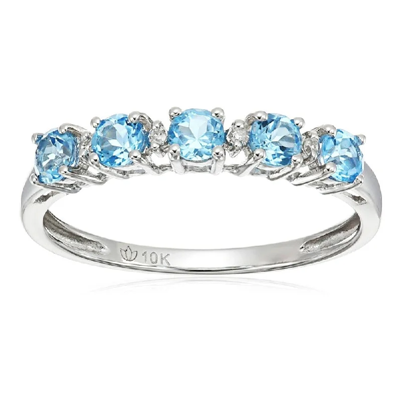 10k White Gold Swiss Blue Topaz & Diamond Stackable Ring, Size 7