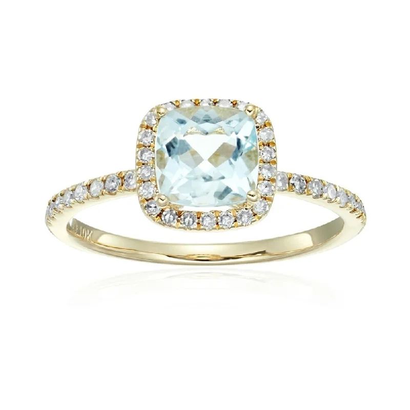 10k Yellow Gold Aquamarine and Diamond Engagement Ring