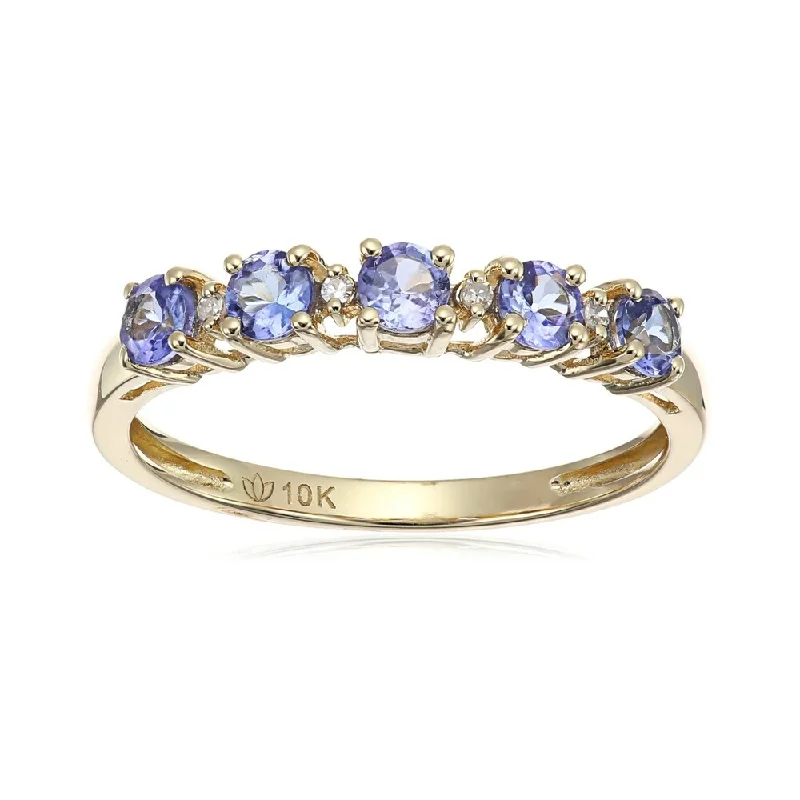 10kt Tanzanite and Diamond-Accented Stackable Ring - Blue