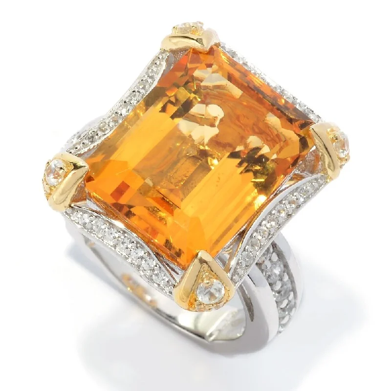 12.22ctw Emerald Cut Honey Citrine & White Zircon Ring