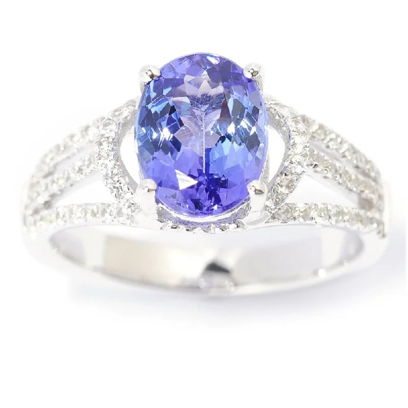 14k White Gold 2ct TGW AAA+ Tanzanite and White Zircon Split Shank Ring