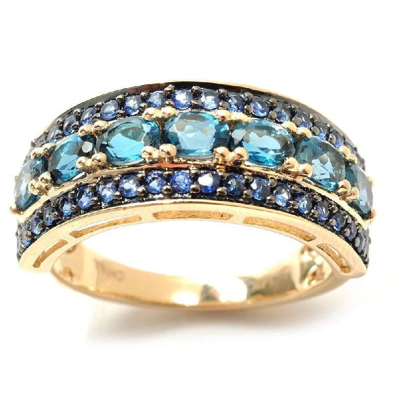 14k Yellow Gold 2ct London Blue Topaz and Sapphire Band Ring