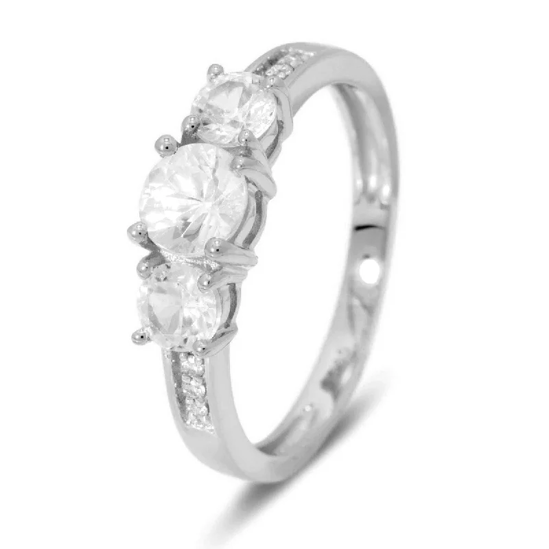 14Kt White Gold White Natural Zircon 3 Stone Ring