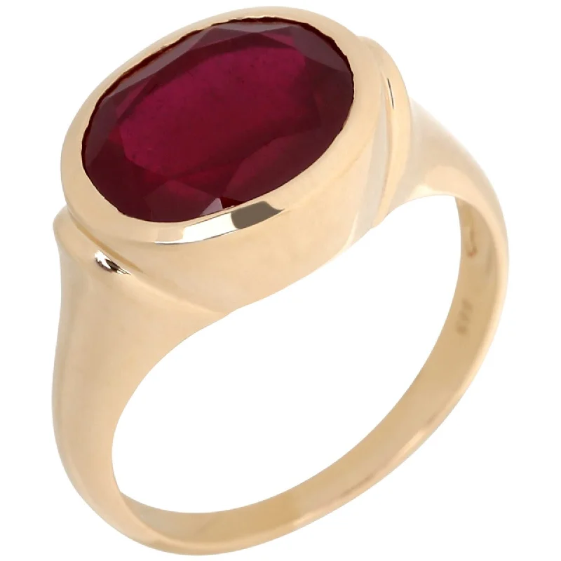 14Kt Yellow Gold Glass Filled Ruby Bezel Set Ring