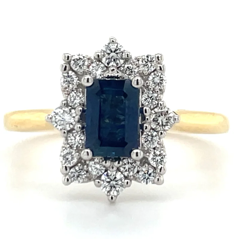 18ct Yellow Gold Earth Grown 0.60ct Sapphire And 0.28ct Diamond Halo RIng