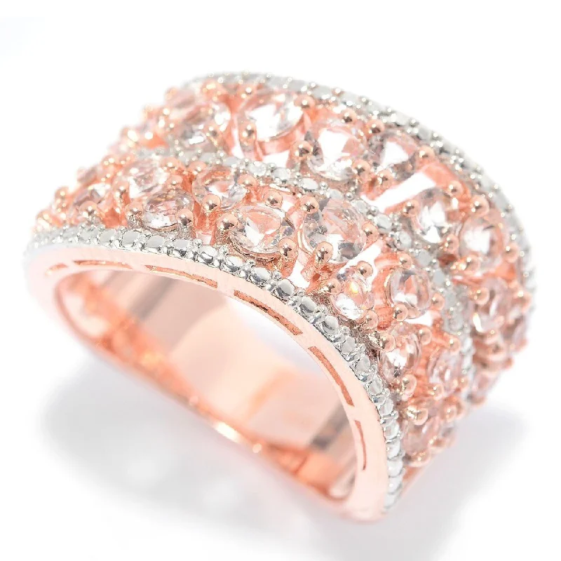 18k Rose Gold Over Silver Scattered Morganite Wave Band Ring