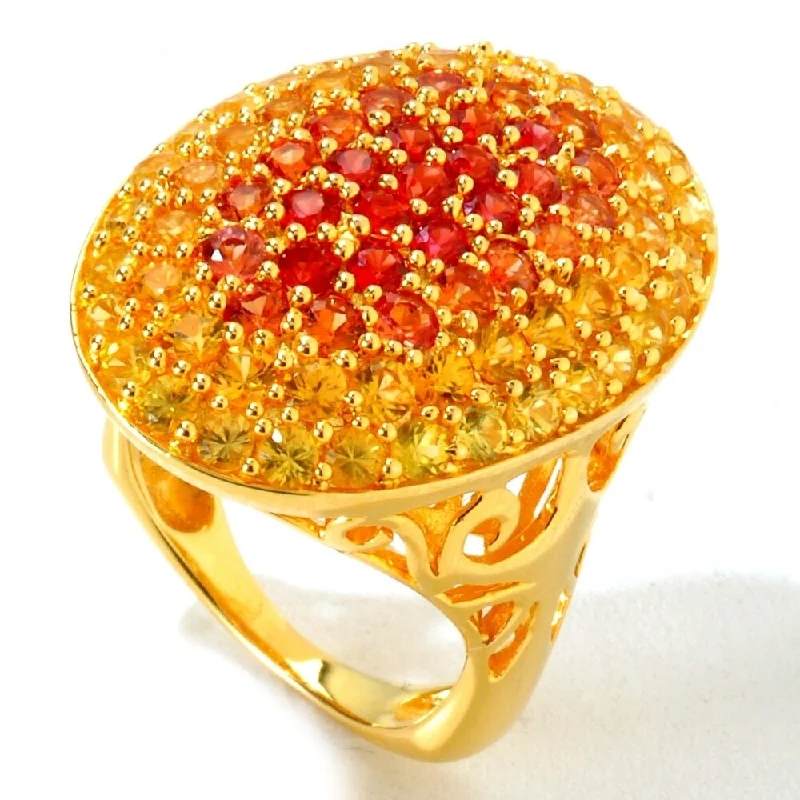 18K Yellow Gold Over Silver 4.10ctw Orange Sapphire Cluster Ring