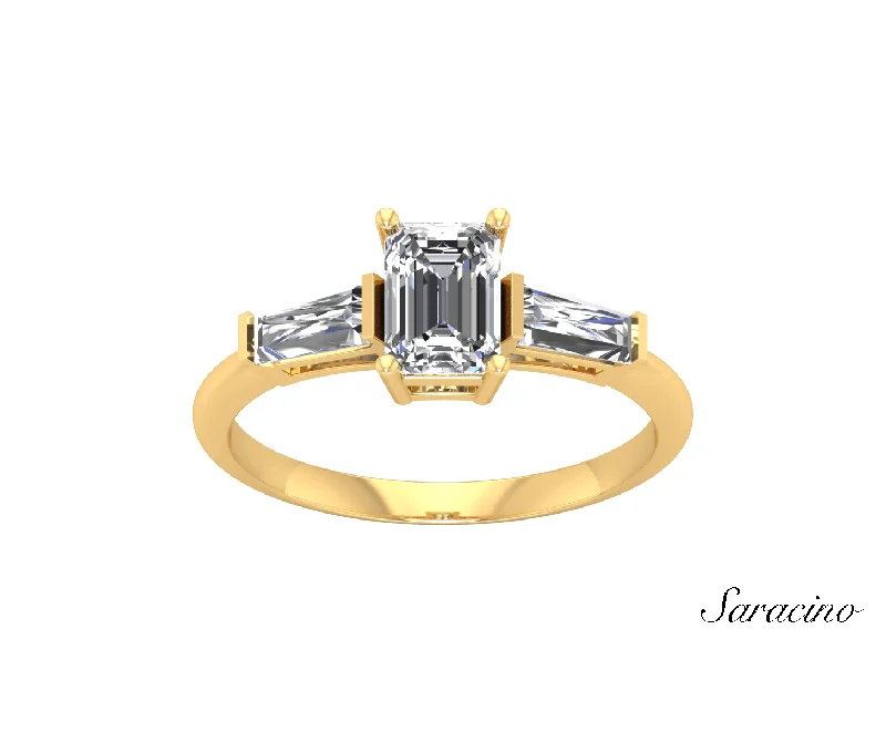 2.4ct Emerald Cut Diamond Engagement Ring w Baguette Sides