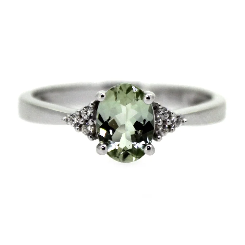 925 Sterling Silver Green Tourmaline and White Natural Zircon Ring