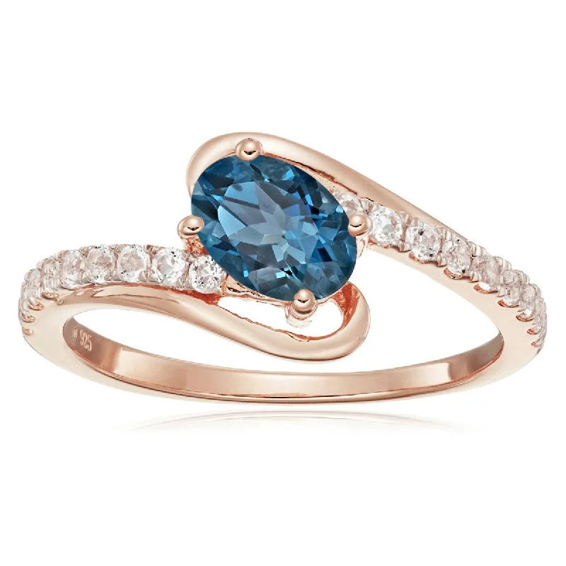 925 Sterling Silver London Blue Topaz and White Topaz Ring