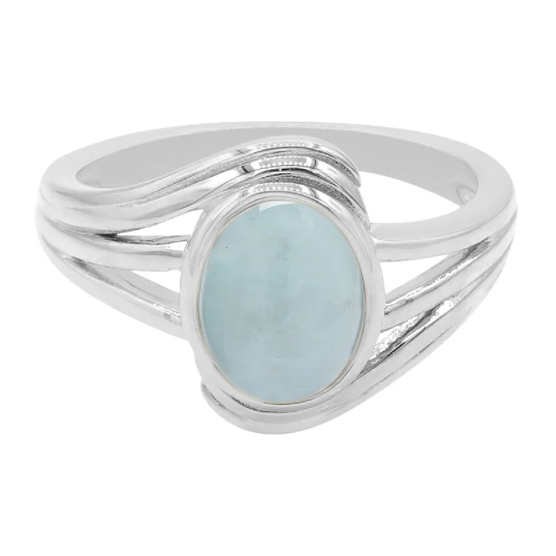 925 Sterling Silver Milky Aquamarine Ring