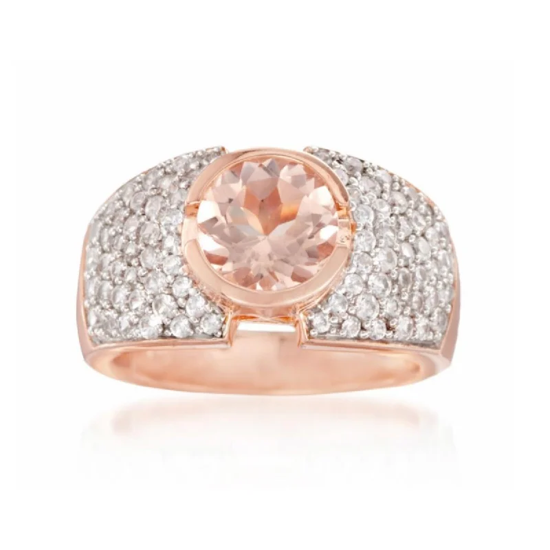 925 Sterling Silver Morganite and White Natural Zircon Ring