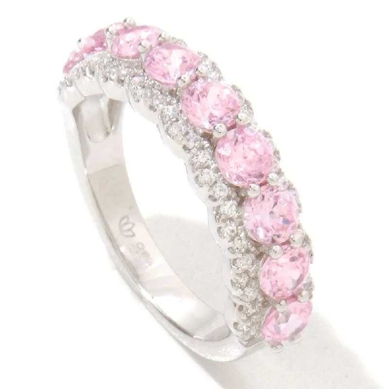 925 Sterling Silver Pink Color Zircon and White Zircon Ring