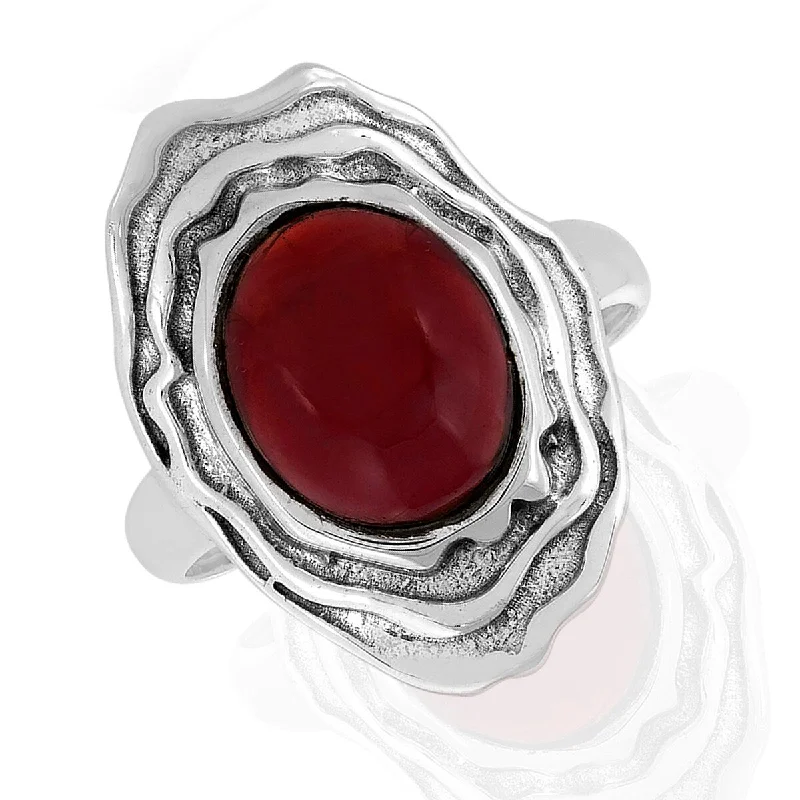 925 Sterling Silver Red Garnet Solitaire Ring