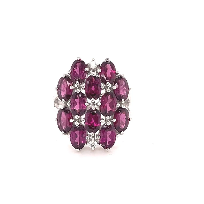 925 Sterling Silver Rhodolite Garnet and White Topaz Ring