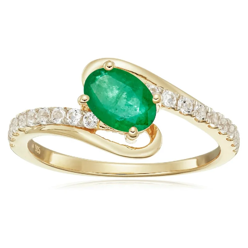 925 Sterling Silver Sakota Emerald and White Topaz Ring