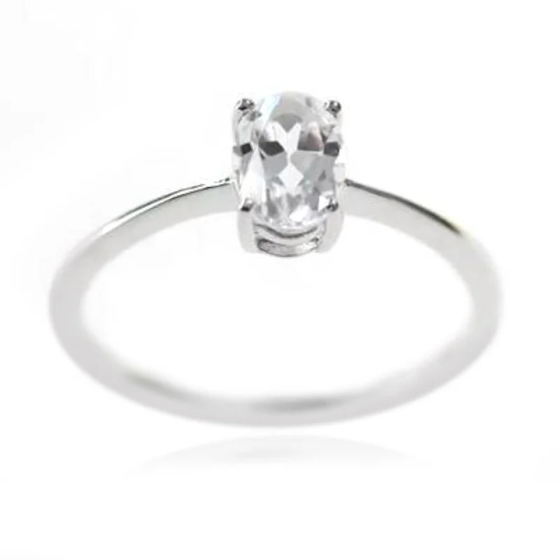 925 Sterling Silver White Topaz Gemstone Solitaire Ring