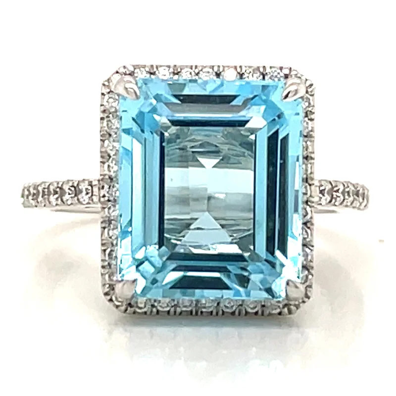 9ct White Gold Earth Grown 8ct Blue Topaz And 0.40ct Diamond Ring