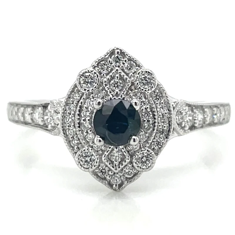 9ct White Gold Earth Grown 0.30ct Diamond And 0.25ct Sapphire Ring