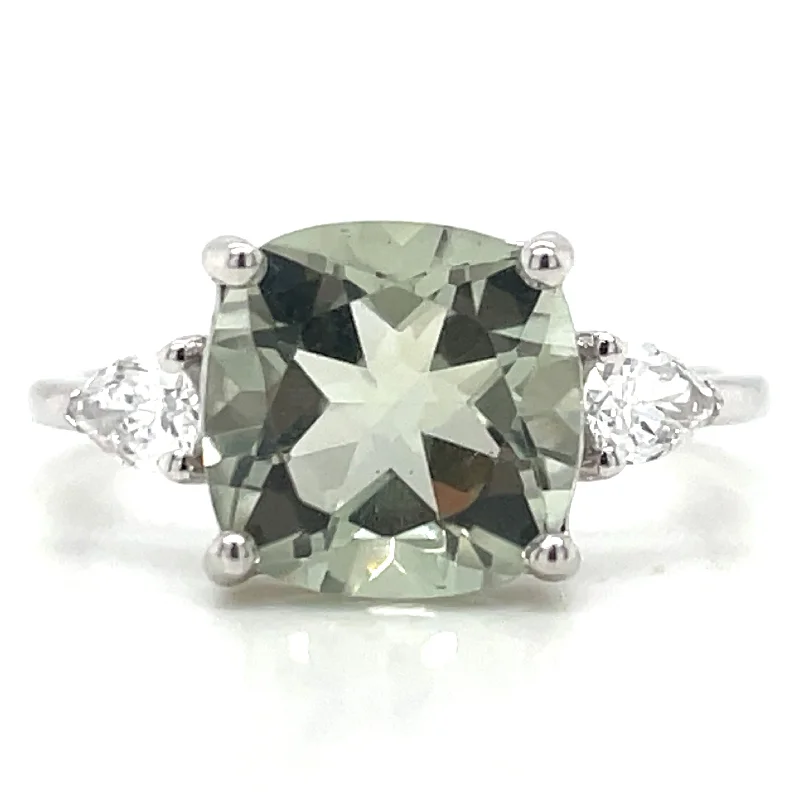 9ct White Gold Earth Grown Green Amethyst And Laboratory Grown Diamond Ring