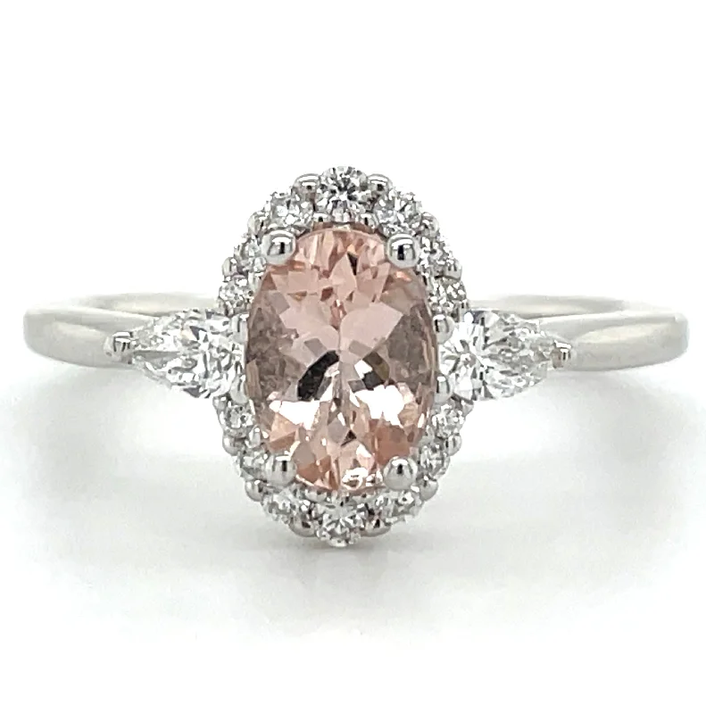 9ct White Gold Earth Grown 0.75ct Morganite And 0.30ct Diamond Halo Ring