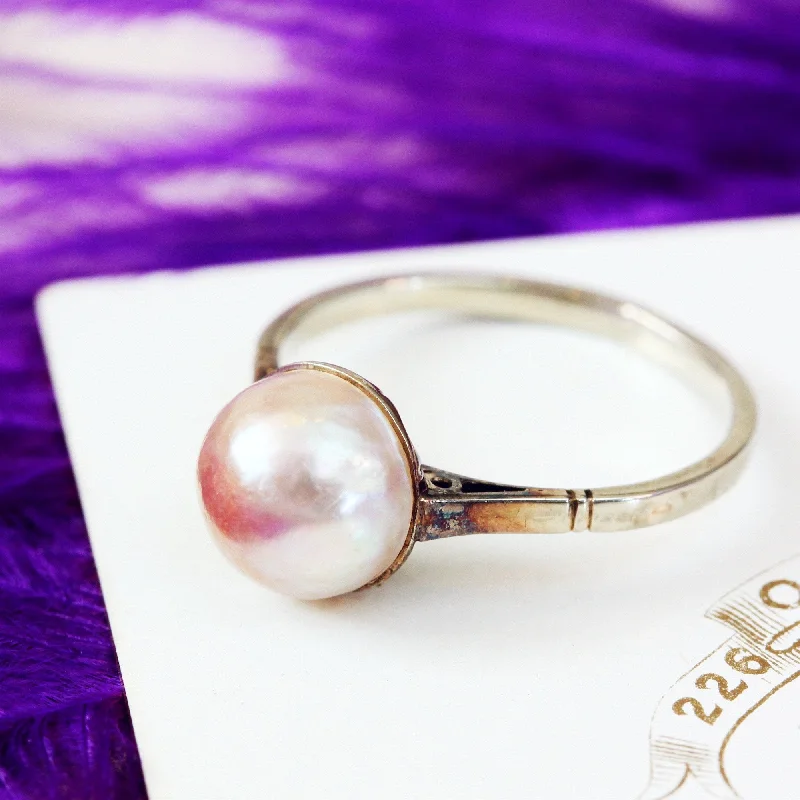 Vintage Glam! 9ct White Gold Mabe Pearl Ring