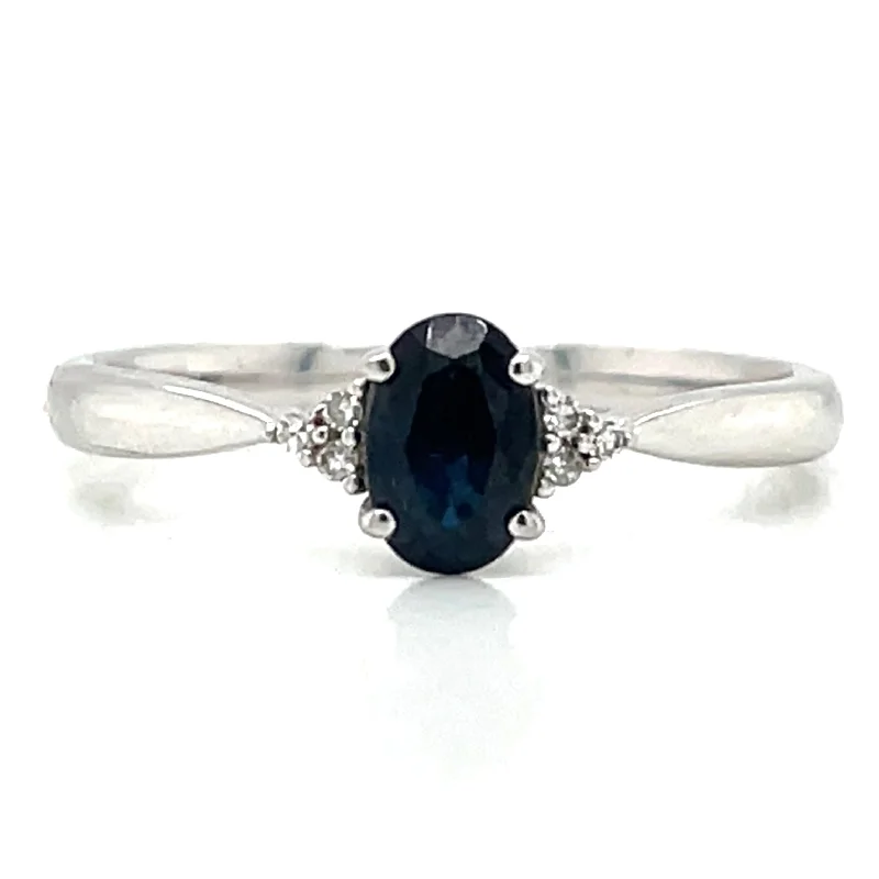 9ct White Gold Earth Grown Sapphire And 0.02ct Diamond Ring