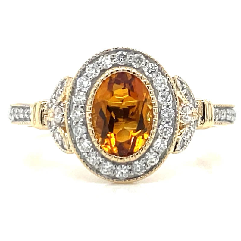 9ct Yellow Gold Earth Grown 1.15ct Citrine And Diamond Halo Ring