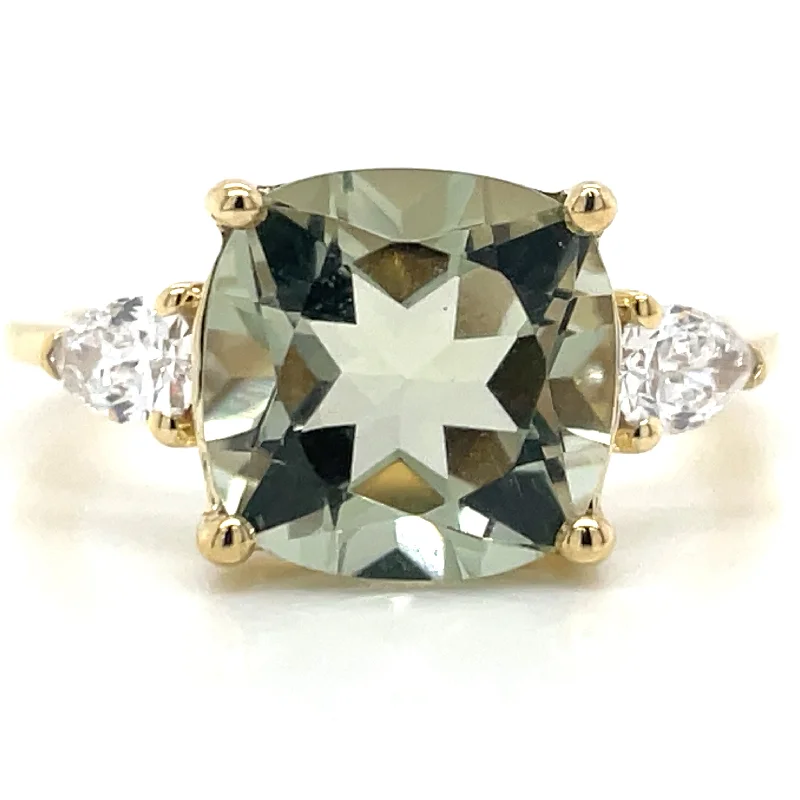 9ct Yellow Gold Earth Grown 2.91ct Green Amethyst And 0.31ct Laboratory Grown Diamond Ring