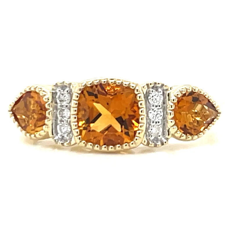 9ct Yellow Gold Earth Grown 1.32ct Cushion & Pear Cut Citrine Ring