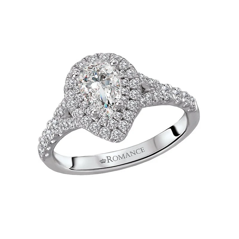 Romance Bridal Pear Diamond Halo Ring with 1.20 Carats