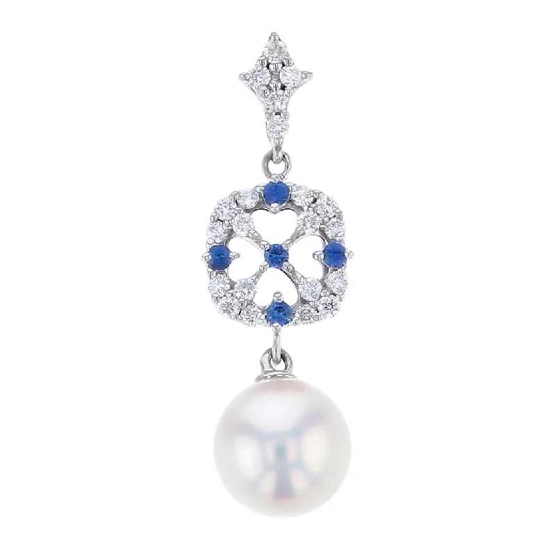 White Pearl Pendant (White Diamond 0.19 Blue Sapphire .07)