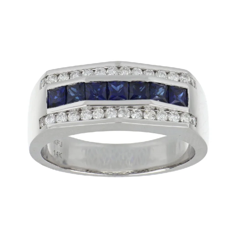 Blue Sapphire Men's Ring (Blue Sapphire 1.01 cts. White Diamond 0.51 cts.)