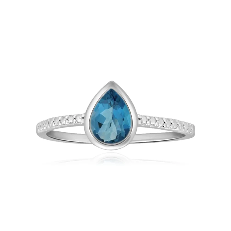 Blue Topaz Teardrop Bezel Set Cocktail Ring