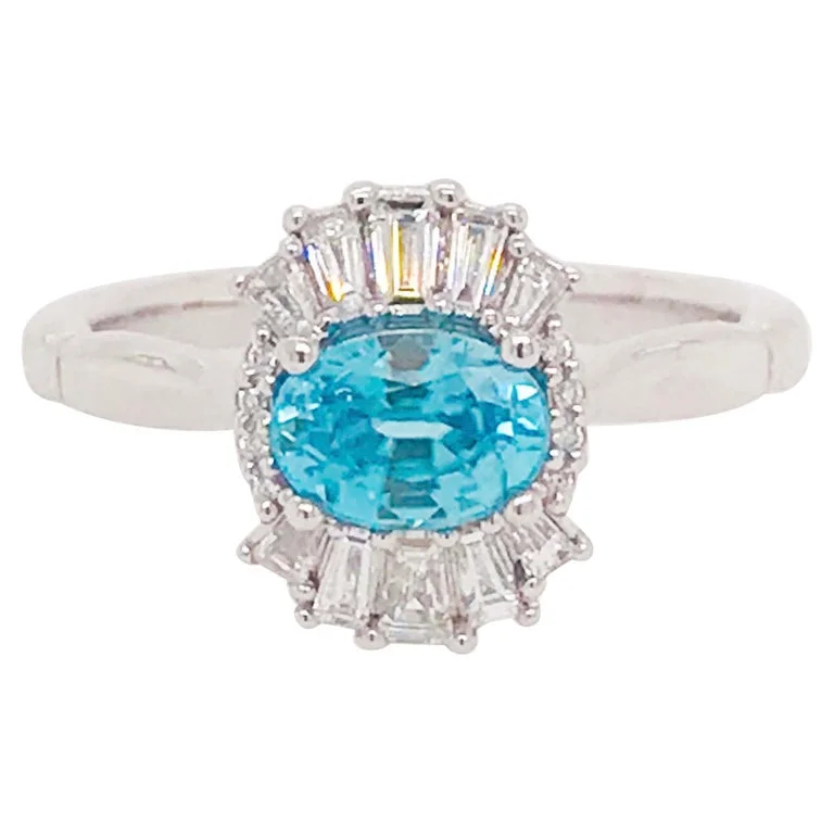 Blue Zircon & Diamond Ring