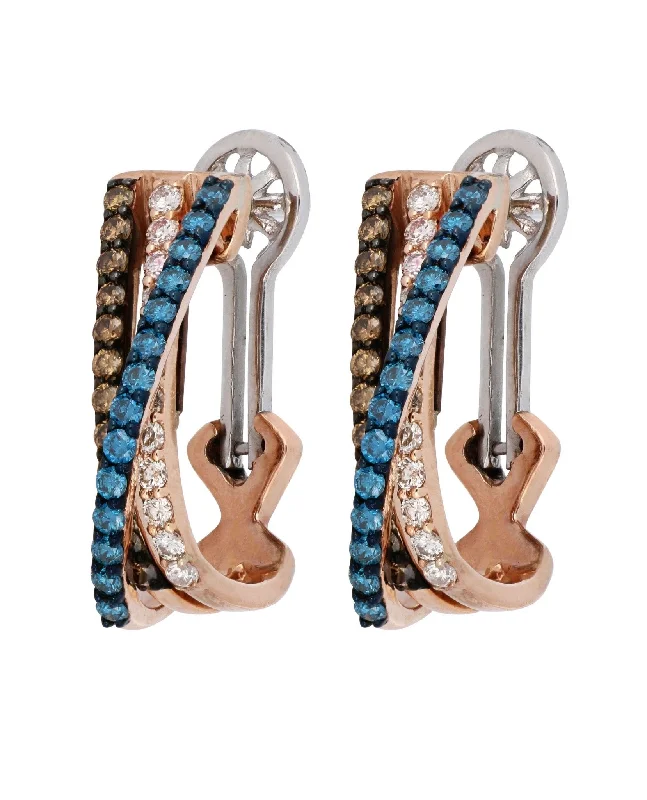 Brown and Blue Diamond Ladies Earrings (Brown Diamond 0.34 cts. Blue Diamond 0.39 cts. White Diamond 0.31 cts.)