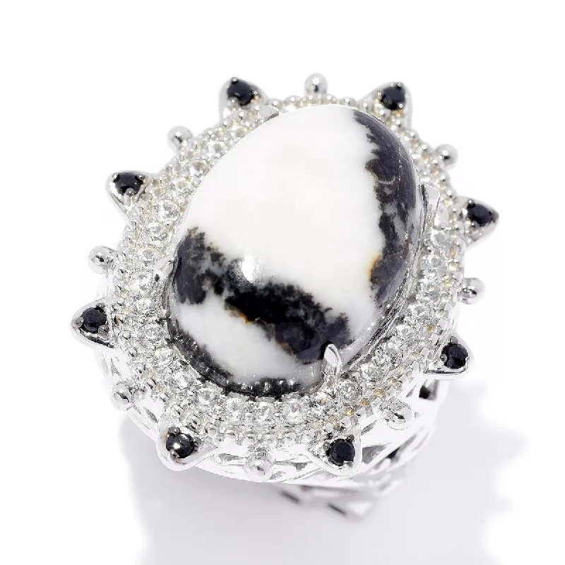 Dallas Prince Designs Sterling Silver Zebra Jasper, Black Spinel & White Zircon Ring