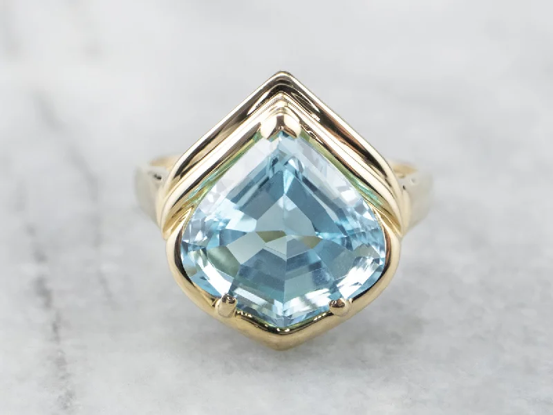 Fancy Cut Blue Topaz Gold Statement Ring