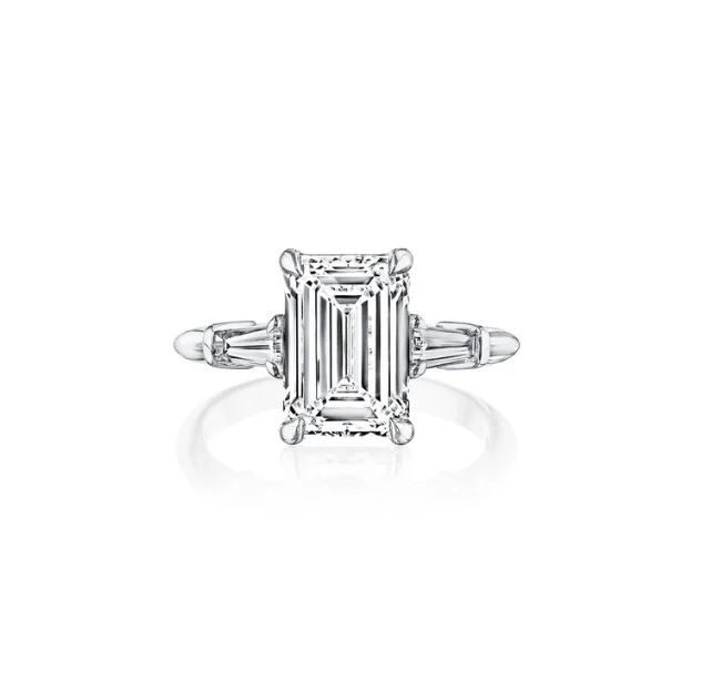 Fink's Exclusive Platinum Emerald Cut Engagement Ring with Baguette Accent Diamonds