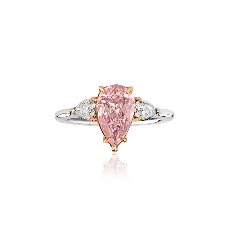 Fink's Exclusive Platinum Fancy Purplish Pink Pear Diamond Engagement Ring with Diamond Side Accents