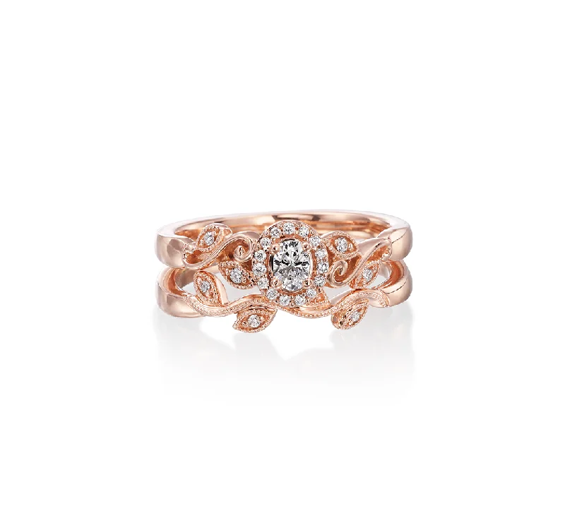 Fink's Exclusive Rose Gold Floral Design Oval Diamond Engagement Ring