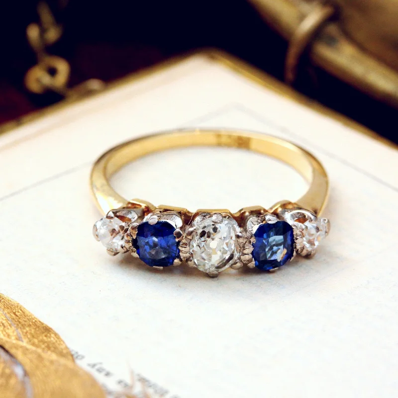 Vintage Deep Blue Sapphire & Diamond Ring