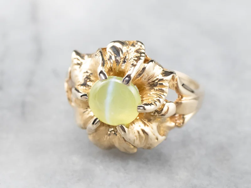 Gold Flower Cat's Eye Chrysoberyl Ring