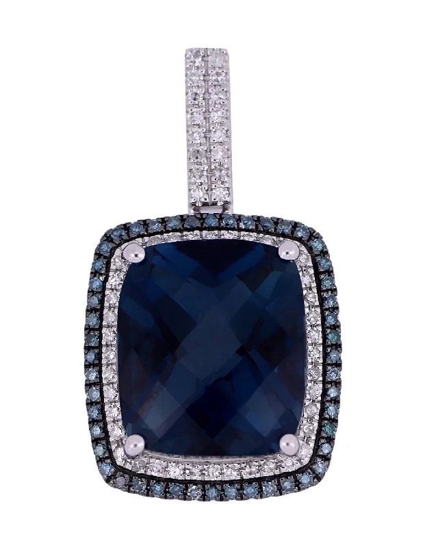 London Blue Topaz Ladies Pendant (London Blue Topaz 13.54 cts. Blue Diamond 0.41 cts. White Diamond Included cts.)