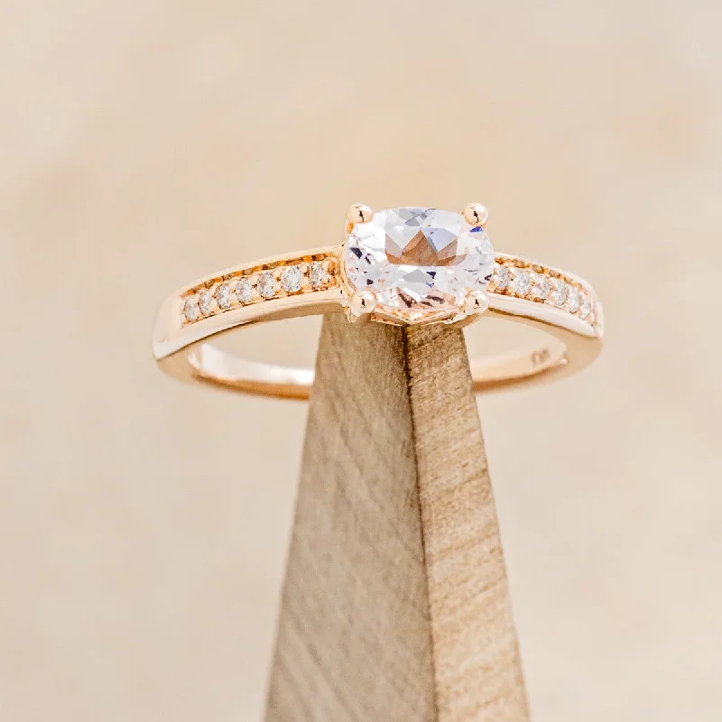 OVAL MORGANITE ENGAGEMENT RING WITH DIAMOND ACCENTS