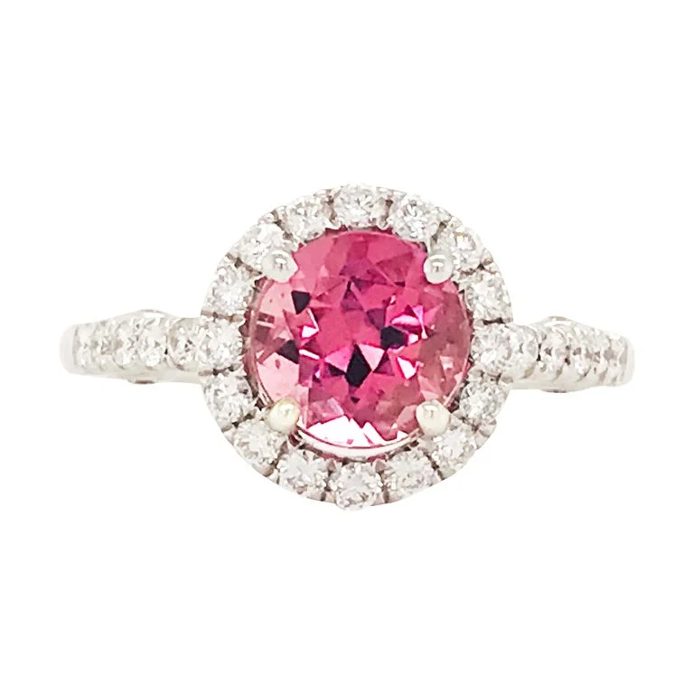 Pink Tourmaline & Diamond Halo Ring